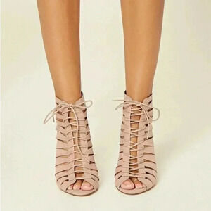 Pink forever21 cut out lace up heels